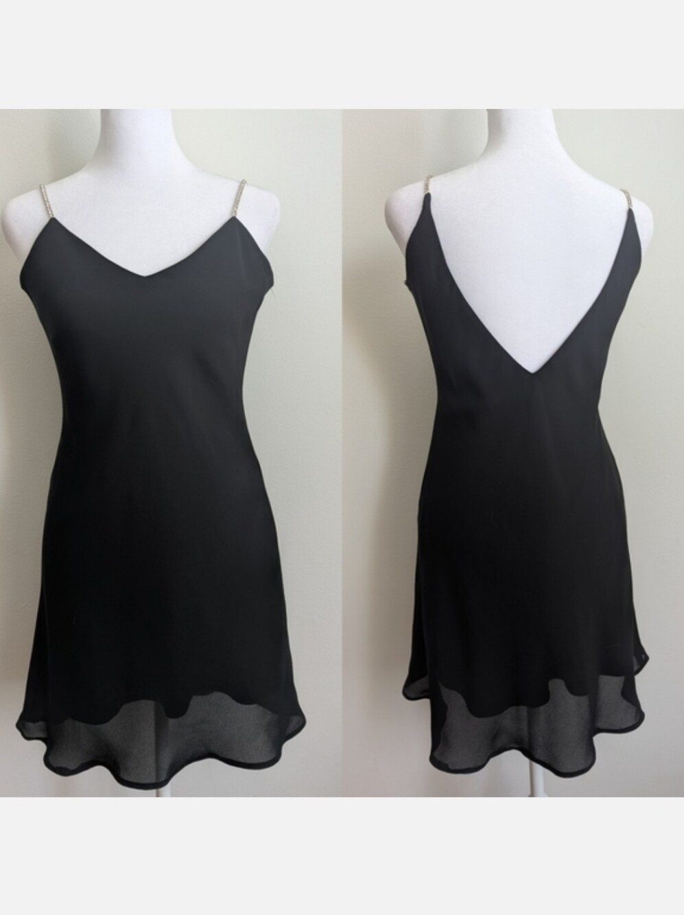 Vintage 90s Niki Livas LBD Backless Mesh Mini Dress with Rhinestone Straps 4